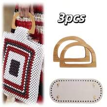3pcs/Set DIY Handmade Woven Bag Accessories Kit, Faux Leather D-Shaped Handle + 22cm Bag Bottom, Black/Brown/Beige, Easy Hand-Sewing, For Home Craft Enthusiasts - Multicolor - View 17