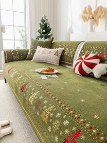 1pc Christmas Holiday Decorative Sofa Cover, Chenille Material Pet-Friendly All-Season Non-Slip Protective Cushion, Suitable For 1-4 Seater Sofa Protection And Decoration, Old Sofa Refurbishment - Green - View 6