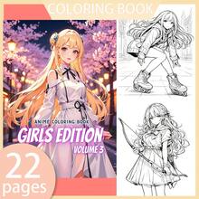 [NEW CIRLS EDITION Coloring Book] 1pc Original Coloring Book ,22 Pages Single-Sided Printing,Clear Lines And Exquisite Patterns,Ideal For Relaxation | Perfect Gift For New Year, Christmas,Birthdays,School Holidays,Perfect For Adults & Teens & Child - Anime Girl - View 1