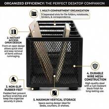 Black Mesh Pen Holder, 5-Slot Desk Organizer With Non-Slip Base, Multi-Functional Storage Caddy For Office Supplies & School Desktop - Rectangle - View 7