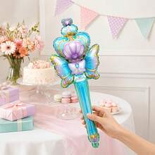 10pcs Random Princess Magic Wand Handheld Aluminum Foil Balloons, Shell Star Fairy Wand, Suitable For Children's Birthday Party Decoration Handheld Toy Balloons - View 6