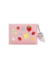 Cute Polka Dot 3-Fold Wallet With Button Decor & Star Wing Charm,Cute Ladybug Portable Coin Purse,Compact Women's Short Purse,Daily Card Organizer - Multicolor - View 17