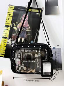 Japanese Style Cute Women's Polka Dot & Star Print Nylon Ita Bag, Multi-Pocket Transparent Crossbody Bag, Women's Handbag, Anime Shoulder Bag - Black - View 5
