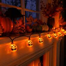 1件 6米 40 LED 萬聖節恐怖氛圍南瓜燈串燈 Jack-O'-Lantern 電池供電，適用於露營、泳池、萬聖節派對、公園、鬼屋、壁爐、樹木、桌面裝飾 - 暖白色 - 查看 1