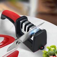1pc 3-Stage/4-Stage Kitchen Knife Sharpener, Ceramic Blade Sharpening Tool, Boxed - Black - View 9