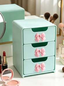 1 buah Kotak Penyimpanan Laci Mini Meja dengan Dekorasi Pita Merah Muda, Organizer Perhiasan & Kosmetik Plastik Berlapis, Penyimpanan Meja Tanpa Listrik, Cocok untuk Meja Rias, Kamar Tidur, Kantor, Dapat Menyimpan Berbagai Barang Sehari-hari, Ideal untuk Rumah, Kamar, Kamar Tidur, Meja Rias, Organizer Meja yang Sempurna - MultiWarna - View 10