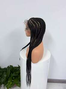 A ANYTIME Wig Kepang Tanpa Simpul: Wig Kepang Jagung Belahan Samping dengan Rambut Bayi, Wig Kepang Jagung Belakang Penuh, Kepang Jagung Jahitan Renda Penuh, Wig Kepang Kotak, Wig Kepang - Hitam - View 6