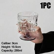 1pc Premium Creative Pink Frosted Textured Glass Cup, Dessert Cup, Wine Glass, Beverage Cup, Juice Cup With High-End Feel And Texture, Thickened Glass, Embossed Stemware, Suitable For Home, Bar, Milk Tea Shop, Cafe, Restaurant, Also As Back To School Gift - Multicolor - View 12