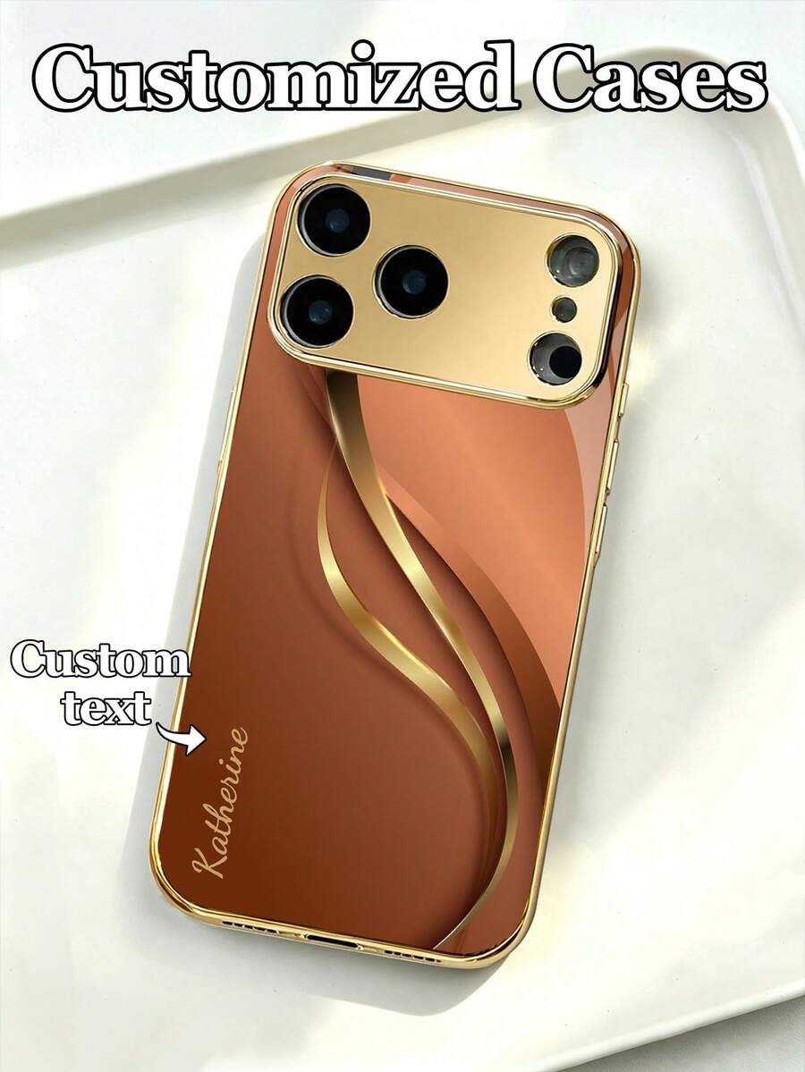 1 Stück individuell bedruckbare Handyhülle aus vergoldetem, glattem Glas mit Kurvendesign, geeignet für iPhone 17 Pro Max/17 Air/16/15/13/12/11/XS Max/6 7 8 Plus, hochwertige Geschäftsausstattung, luxuriöse Mode, integrierter Linsenschutz, Geschenk zu Feiertagen, Geburtstag, für Paare, Haustiere, Freunde, Klassenkameraden, Geschwister, Familie, modischer hochauflösender Schutzüberzug - Gold - Übersicht 1