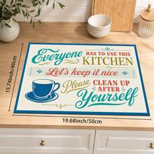 1pc Blue & Orange Letter Coffee Cup Pattern Absorbent Table Mat, Vintage American Kitchen Style, Water-Absorbent Fabric, Rectangular Edged Design, Stain-Resistant Heat-Insulating Countertop Protection, Suitable For Kitchen Sink, Coffee Corner, Dish Drying, Daily Home Decor, All Seasons - Multicolor - View 9