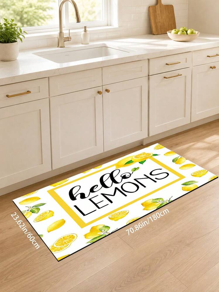 1pc Yellow Lemon Letter Pattern Dish Drying Mat, Fresh Summer Pastoral Style, Quick-Drying Absorbent Material, Fruit Text Print Design, Non-Slip Surface Protection, Suitable For Daily Kitchen, Dish Drying, Home Gatherings And Home Decor - Multicolor - View 10