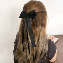 4pcs Elegant Satin Bow Hair Clips, Solid Color 12-Inch Long Tail Silk Hair Clips, Cute Autumn Wedding Party Ball Daily Wear Hair Accessories - Multicolor - View 2