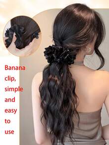 Women's Long Wavy Curly Ponytail Hair Extension With Banana Clip And Flower Clip, Premium Clip-In Ponytail Piece - Multicolor - View 2