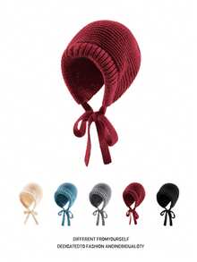 Winter Wool Knitted Hat Adjustable Drawstring Dual Purpose Earflap Hat And Knitted Bag Slouch Beanie Baggy Skull Cap - Multicolor - View 11