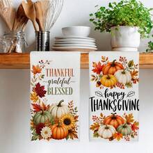 2PCS Kitchen Towel, Thanksgiving Maple Leaf & Pumpkin Theme Pattern, 40*60cm Rectangular Microfiber Kitchen Towel, Dish Cloth, Table Cloth, Hand Towel, Kitchen Decor, Home Decor, Housewarming Gift For Neighbors, Kitchen Napkin & Dish Cloth, Home Decor, Gift, Perfect For Kitchen & Bathroom Use - White - View 8