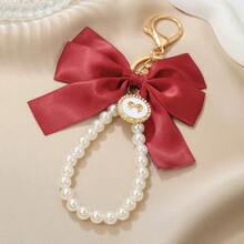 1pc Bowknot Keychain For Women & Teens, Rhinestone Pendant, Polished Metal Decor, Elegant French Style, Bag Charm, Car Key Holder, Valentine's Day Gift - Multicolor - View 12