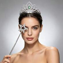 5 Sets Silver Star Wand And Maple Leaf Crown Costume Accessory Set, Includes 5 Silver Star Wands And 5 Maple Leaf Crowns, Princess Birthday Party, Role Play Costume, Multi-Color Versatile Holiday Decoration Props,Halloween - Silver - View 4