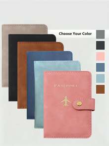 1pc Matte PU Passport Case, Snap‑Button Airplane Pattern Passport Wallet, Multi‑Card Slots Portable Document Organizer For Holiday & Flight Unisex - Multicolor - View 10