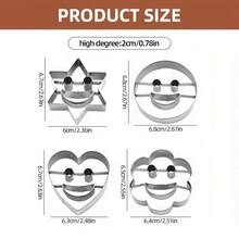 4Pcs Smiling Face Cookie Cutters Set, Stainless Steel Heart Star Flower Round Biscuit Molds, DIY Pastry Fondant Dough Baking Tools For Kitchen - View 8