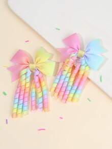 2pcs Rainbow Gradient Bow Hair Clips,Sweet Fashion Women Hair Accessories - Multicolor - View 3