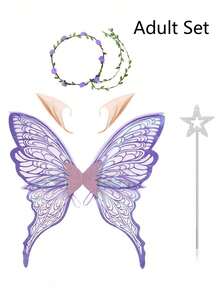 1pc/4pcs Adult Set Festival Fairy Butterfly Wings,Halloween Party Performance Props,Shiny Angel Wings For Wedding,Carnival Accessories,Elf Garland,Ear - Multicolor - View 10