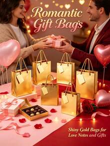 Shiny Metallic Gold Waterproof Gift Bags With Hang Tags, Twisted Handle Luxury Present Wrapping Bags For Christmas Holiday Gift Giving - Multicolor - View 4