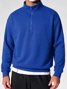 Men's Stand Collar Half-Zip Casual Versatile Commute Autumn/Winter Travel Long Sleeve Sweatshirt - Blue - View 1