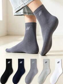 1/5 Pasang Kaos Kaki Katun Pria Warna Polos dengan Tekstur Vertikal Huruf AV, Panjang Setengah Betis, Manset Bergaris, Ramah Kulit, Bernapas, Anti Selip, Tahan Lama, Kaos Kaki Panjang Serbaguna untuk Olahraga, Jalanan, Kasual, Lari, Perjalanan, Pemakaian Sehari-hari, Aneka Warna - MultiWarna - View 1