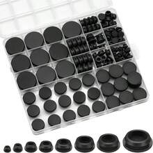 125Pcs Black Rubber Round Hole Plugs, Assorted Sizes Silicone Grommets & Seals, For Automotive, Marine, RV, Furniture & DIY Projects, Dustproof & Vibration Damping - 125 Pcs/set - View 1