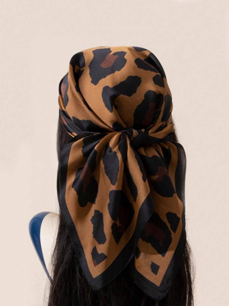 1pc New Leopard Print Square Scarf Bohemian Style Fashion Paisley Print Bandana, Spring/Summer Women's Headscarf Sun Protection Leopard Print Shawl, Suitable For Daily And Vacation Wear - Multicolor - View 1