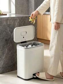 1pc 5L White/Black Stainless Steel Rectangular Trash Can, Slim Small Waste Bin With Soft-Closing Lid, Space-Saving, Suitable For Bathroom, Desk, Kitchen, Office, Bedroom, Living Room, Home Storage And Waste Management, Random Color Style - Multicolor - View 2