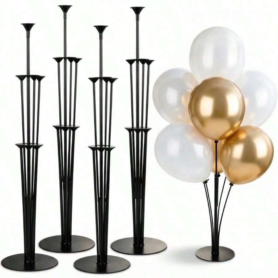 Black Balloon Table Stand Set With Round Base, Reusable Balloon Display Stand, Suitable For Tabletop And Floor Decoration, Balloon Arrangement, Sturdy Balloon Column Stand, Ideal For Halloween, Wedding, Birthday Party, Baptism, Summer Event And Celebration Occasions