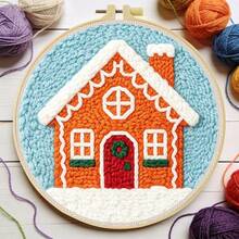 Christmas Theme Punch Needle Embroidery Kit, 1 Pack Cross Stitch Kits,DIY Embroidery Starter Kit For Adults & Beginners, DIY Needlepoint Kit With Embroidery Hoop Thread Needle For Craft Lover Birthday Christmas Gifts ,20*20cm/7.9*7.9in - Christmas Theme - View 3
