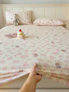 Set Sprei 3 Potong Motif Beruang Bunga Merah Muda, Sprei Ringan, Lembut, dan Nyaman Termasuk 1 Sprei Fitted dan 2 Sarung Bantal, Tanpa Isian, Cocok untuk Asrama, Kamar Tidur, Penggunaan di Rumah, Tersedia Berbagai Ukuran - Berwarna merah muda - View 8