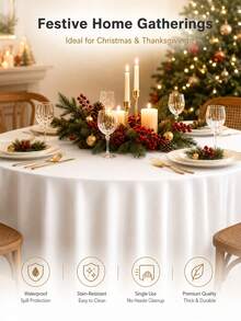 1/3/5Pcs Disposable Solid Color PEVA Tablecloth, Minimalist Style, 84inch Round Tablecloth, Suitable For Birthday Party, Wedding, Holiday Reception, Christmas Table Decoration, White - View 8