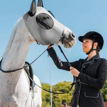 透氣馬用防蠅面罩，細網彈性馬臉罩附耳部保護，舒適貼合馬用防護面罩，適合戶外牧場使用 - 查看 4