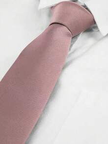 1pc Men's Solid Light Pink Striped Textured Casual Necktie, Suitable For School, Suit, Commute And Daily Wear - Dusty Pink - View 2
