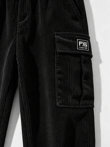Men's Casual Straight Leg Corduroy Pants, Personalized Print, Loose Fit, Versatile - Black - View 5