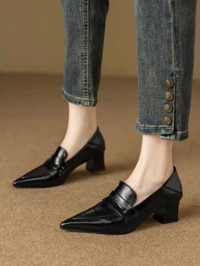 Vintage Chunky Heel Pointed Toe Women's Pumps New Elegant Commute French Mary Jane High Heels
