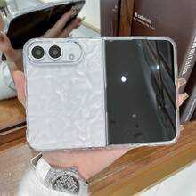 奢華極簡水波紋透明手機殼，相容 iPhone Duo，後蓋折疊翻蓋手機殼，中性防摔保護殼 - 無色 - 查看 6