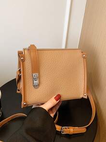 Solid Color PU Material Zipper Closure Women's Bag, Simple And Stylish Versatile Shoulder Diagonal Cross Bag, Women's Daily Commuting Use - Khaki - View 3