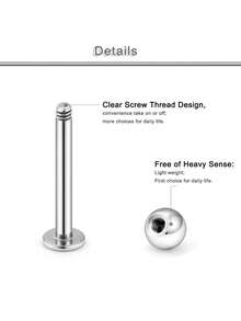 18pcs/Set 16G Lip Labret Medusa Monroe Rings Studs Stainless Steel Flat Back Tragus Helix Cartilage Earring Stud Piercing Jewelry Bar Length 8-12mm - Multicolor - View 2