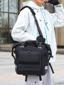Ransel Motor Roll-Top Tahan Air dengan Anyaman MOLLE Taktis & Strip Reflektif Malam - Tas Komuter Bersepeda Multifungsi untuk Pemasangan Rak Belakang Skuter & Sepeda, Saku Depan Akses Cepat, Pegangan & Tali yang Dapat Diatur. - MultiWarna - View 11