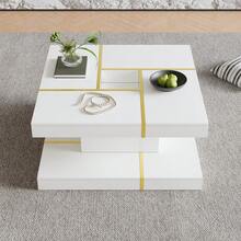 Minimalist Coffee Table / Two-Tier Coffee Table Made Of Particle Board / Open Storage Top And Bottom / With A Groove In The Middle / Easy To Clean / Suitable For Living Room, Study / White - White - View 7