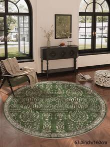 1pc Green Vintage Round Living Room Rug, Suitable For Kitchen, Dining Room, Bedroom, Room Holiday Decor, Indoor/Outdoor, Office, Lobby, Anti-Slip Doormat, Bathroom Rug, Hallway, Study Gaming Area Rug - Olive Green - View 15