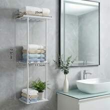 Metal No-Drill Towel Rack With Storage Compartment And Hanging Hooks, Suitable For Bathroom, Toilet, Room Decoration, Storage Rack, Wall-Mounted Storage Rack, Shelf, Room Decoration, Wall Shelf, Storage Rack - Multicolor - View 10