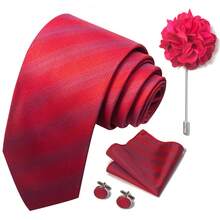AlanKing Men's Tie, Pocket Square, Cufflinks, Lapel Pin 4-Piece Set, Suitable For Formal Business Meetings And Banquets - Multicolor - View 9