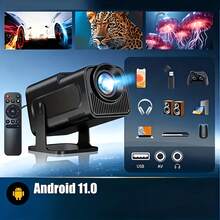 [2026 New Model] Smart 4K Projector, Wi-Fi Wireless Connection, Mini Projector, Android 11.0 System, Short Throw Projection, Supports 4K/Native 720P High Definition, Built-In Speaker, Comes With Remote Control, 180° Rotatable, Adjustable, Suitable For Indoor/Outdoor Viewing - Black - View 3