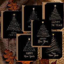 12pcs/24pcs/48pcs Holiday Greeting Cards, Christmas Cards, Birthday Cards, Valentine's Day Cards, Gold Christmas Tree Pattern, Hand-Writable - Pattern Greeting Cards With Envelopes And Folded Pages, Blessing Cards, Event, Family, Friends, Teacher Greeting Cards And Message Cards - Sets - View 6