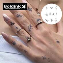Boldink 1PC Stiker Tato Sementara Pola Daun Cabang Bulan Bintang, Stiker Tato Seni Tubuh Tahan Air, Bertahan 1-2 Minggu, Formula Sari Tanaman, dan Lembut Tidak Iritasi, Sempurna untuk Dekorasi Tubuh Pakaian Sehari-hari, Hadiah Gaya Cina untuk Pria dan Wanita, Wajib Dimiliki - Hitam - View 1
